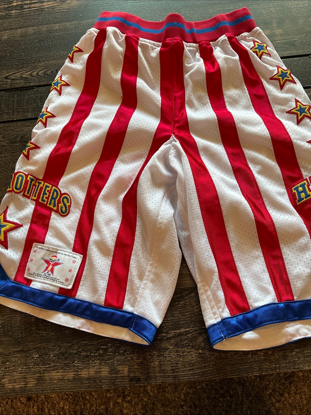 Kids Red & White Striped Athletic Shorts with Blue Trim